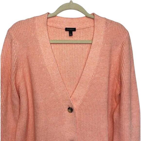 Talbots Shaker Stitch Cuffed Back Cardigan Size Petite Peachy Orange Small - Picture 3 of 5